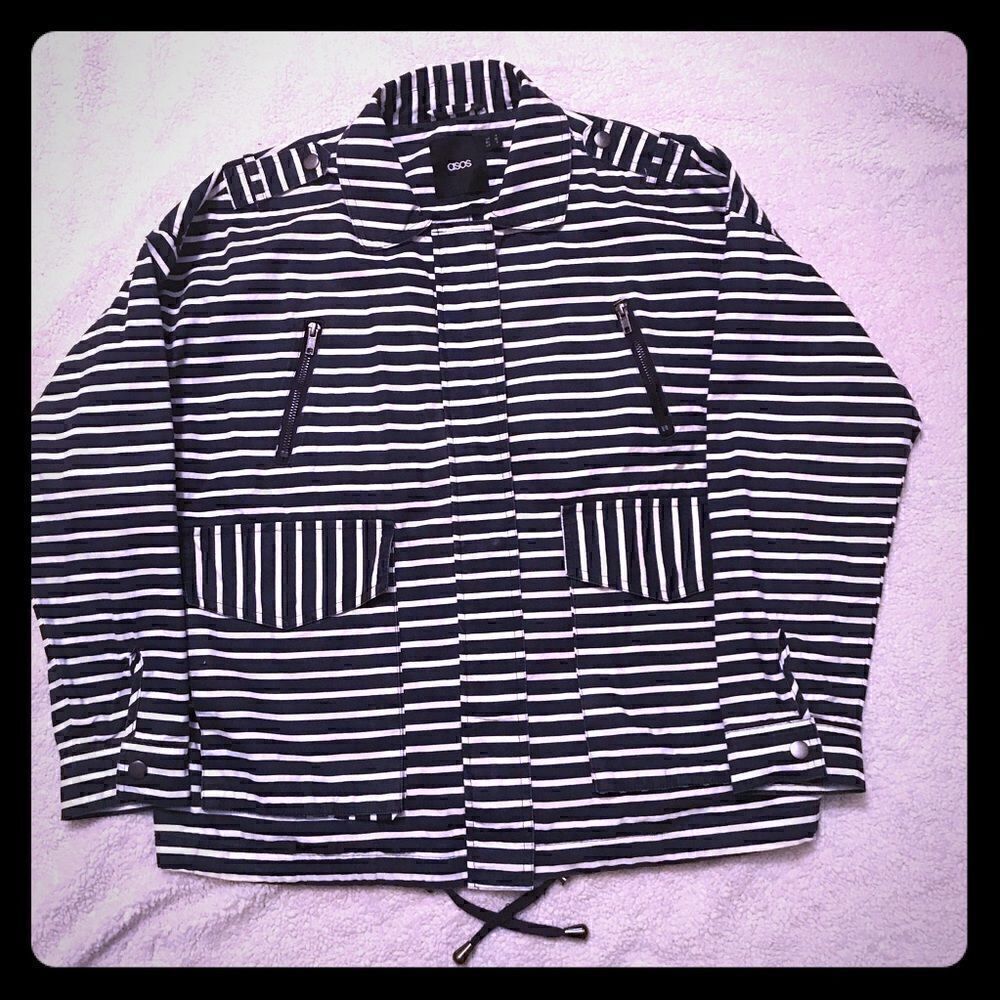 ASOS women’s sz 0 blue white stripe zip up jacket
